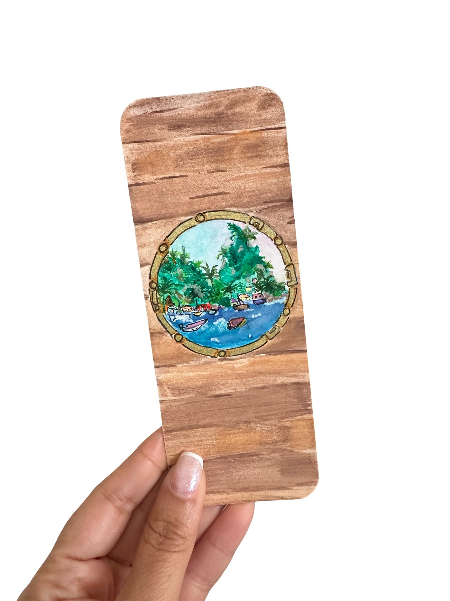 HAND-PAINTED WATERCOLOR BOOKMARK; TROPICAL MOUNTAINS