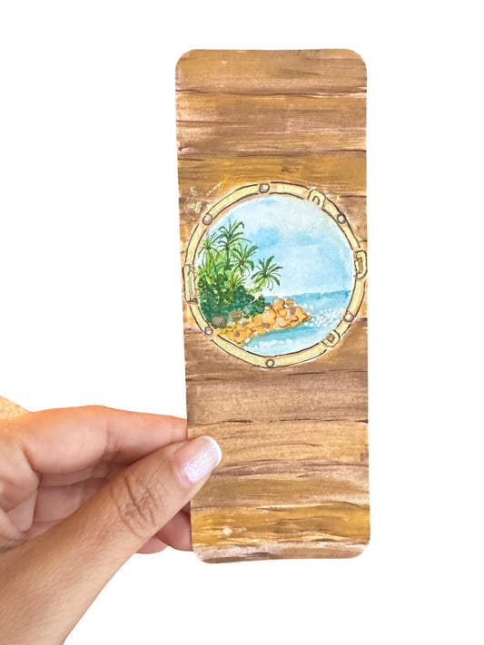 HAND-PAINTED WATERCOLOR BOOKMARK. DESERTED ISLAND